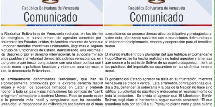 El gobierno de venezuela rechaza agresiones de EEUU contra funcionarios venezolanos….