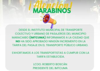 IMTCUMA INDICO QUE NO HAY AUMENTO DEL PASAJE EN MARACAIBO