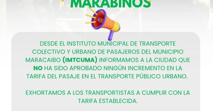 IMTCUMA INDICO QUE NO HAY AUMENTO DEL PASAJE EN MARACAIBO