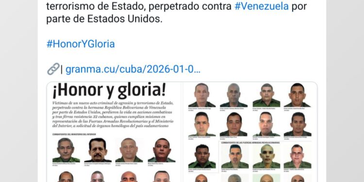CUBA DIFUNDE LOS NOMBRES DE LOS 32 SOLDADOS QUE MURIERON EN LOS ATAQUES DE EE.UU. EN VENEZUELA