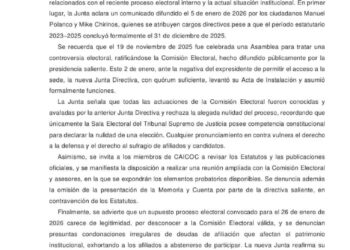 Comunicado Oficial de CAICOC nueva Junta Directiva 2026-2027.