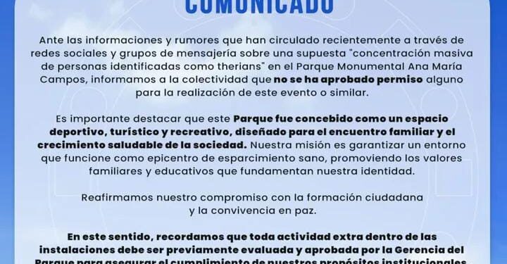 Gerencia del Parque Ana María Campos aclara que no autorizó concentración del grupo Therian